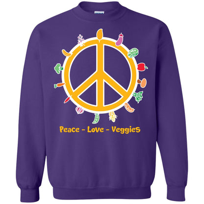 Vegetarian T-shirt Peace Love Veggies Purple