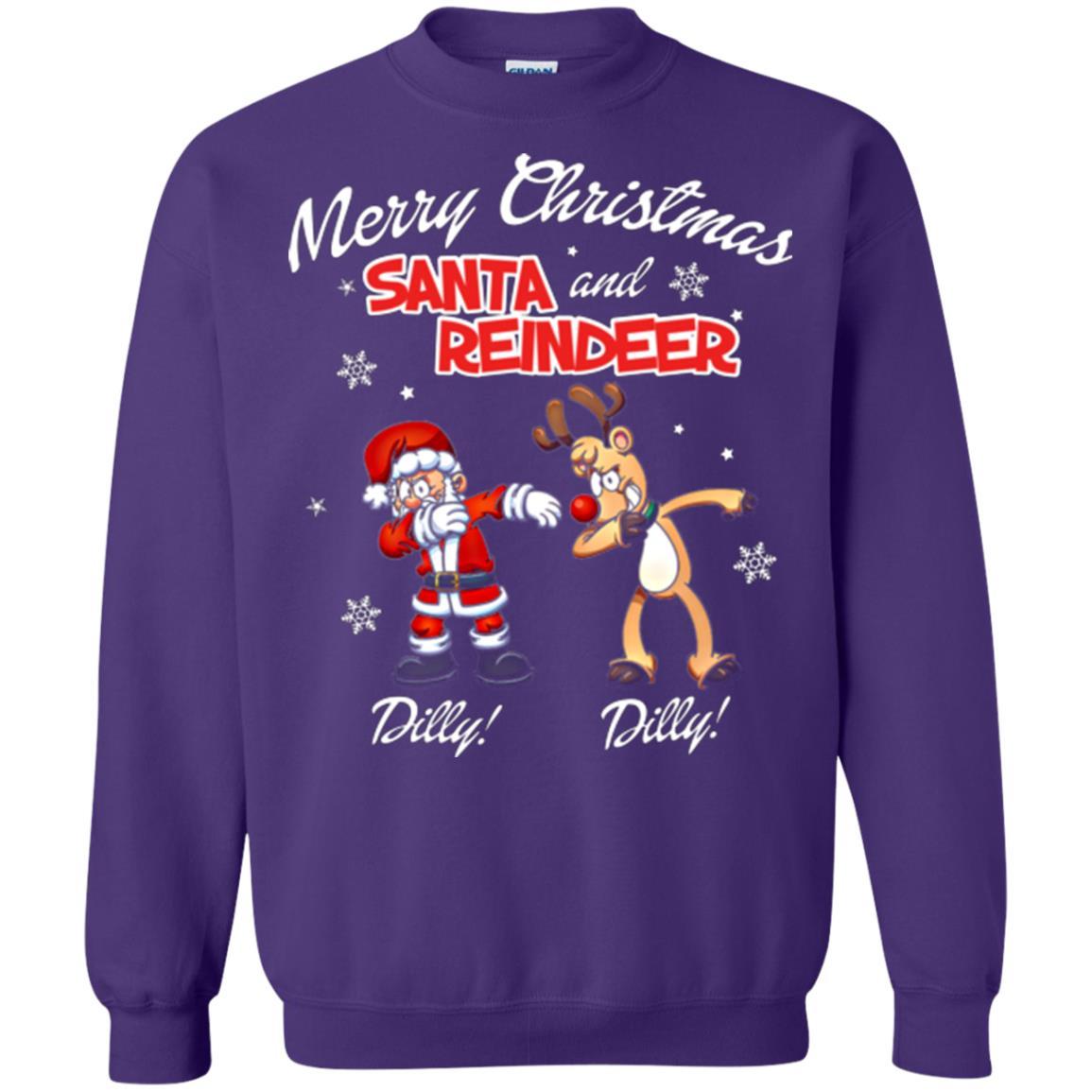 Christmas T-shirt Merry Christmas Santa And Reindeer Dilly Dilly Purple