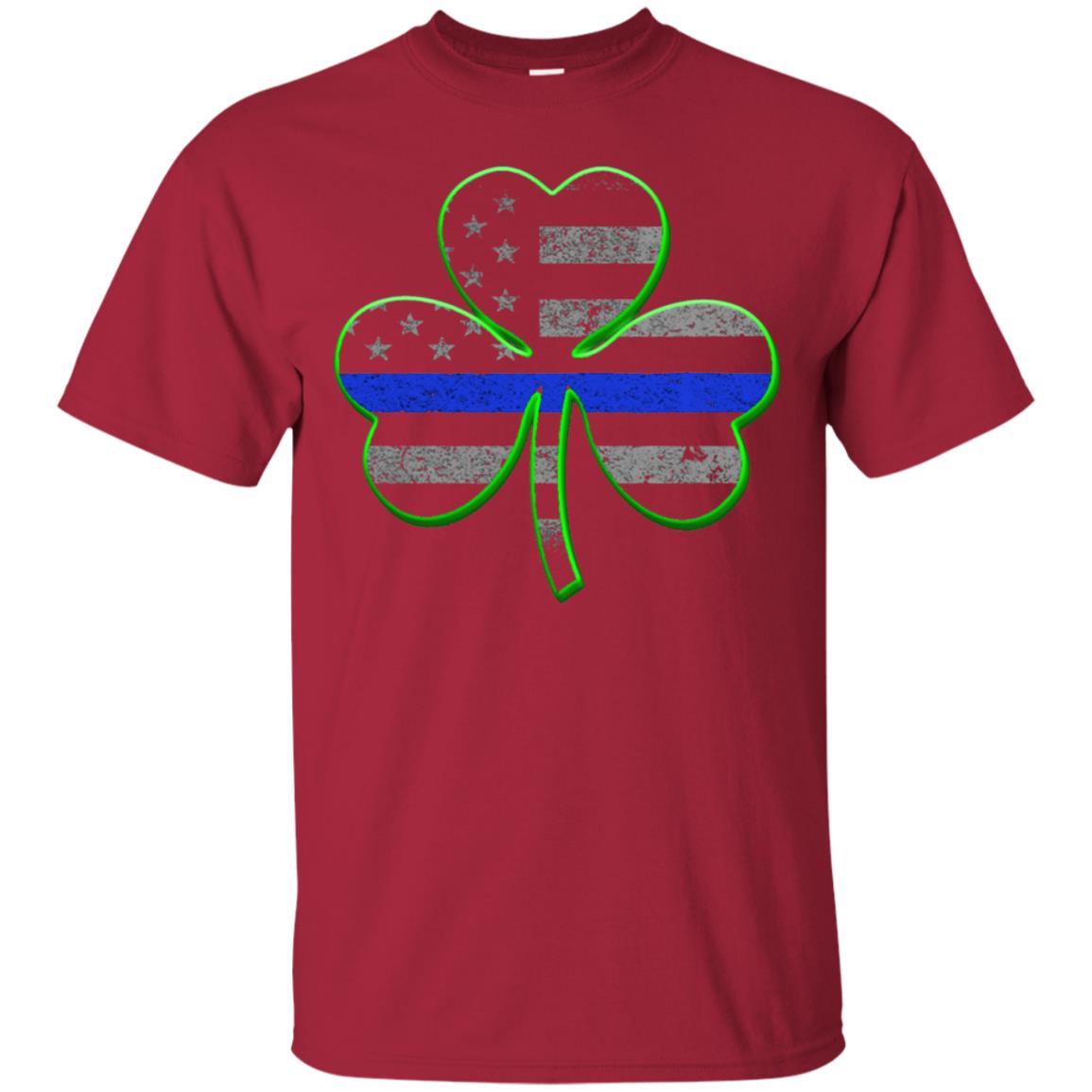 Thin Blue Line St Patrick_s Day Clover T-shirt Cardinal