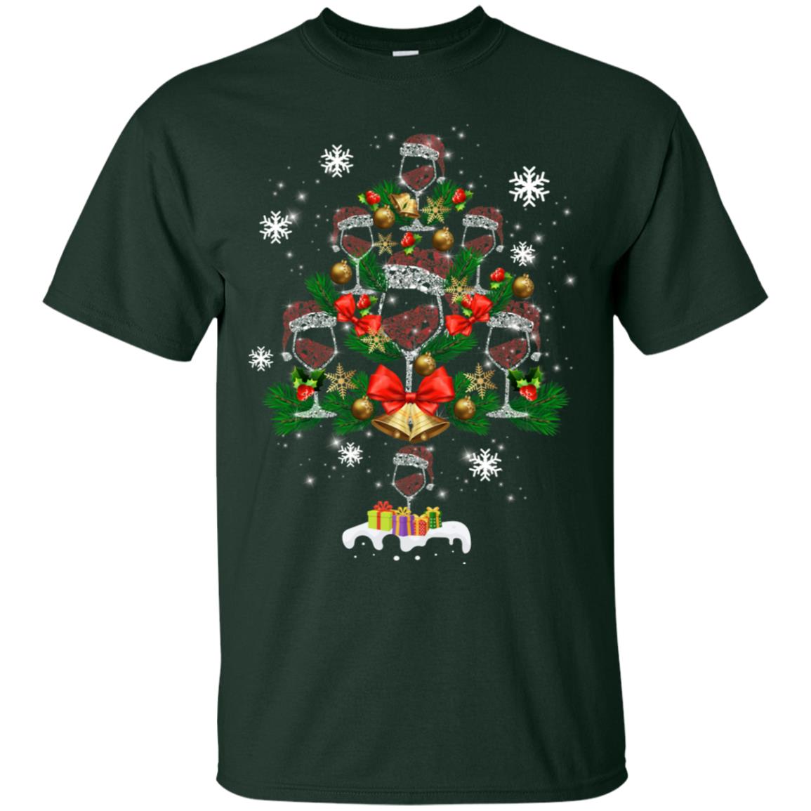 Wine X-mas Tree Drinking Lovers Idea Shirt Forest