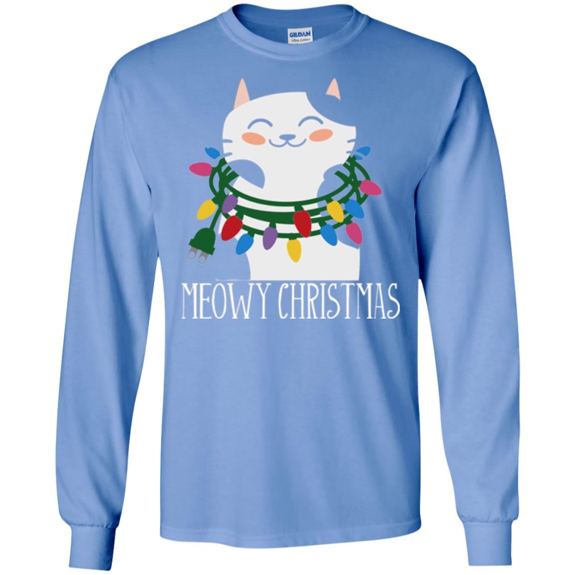 Meowy Christmas Holiday T-shirt Carolina Blue