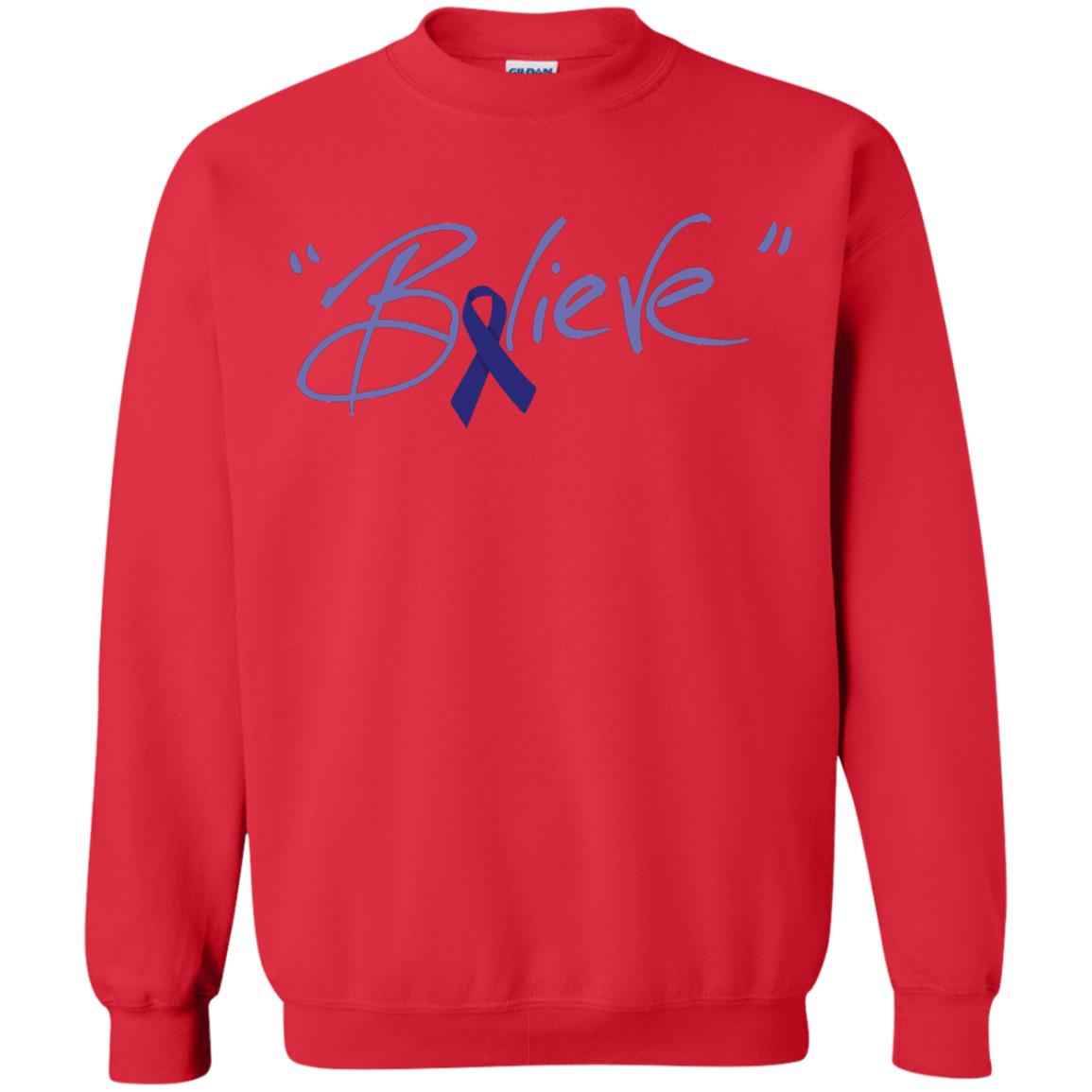 Colon Cancer Awareness Shirt Dark Blue Ribbon Believe Red
