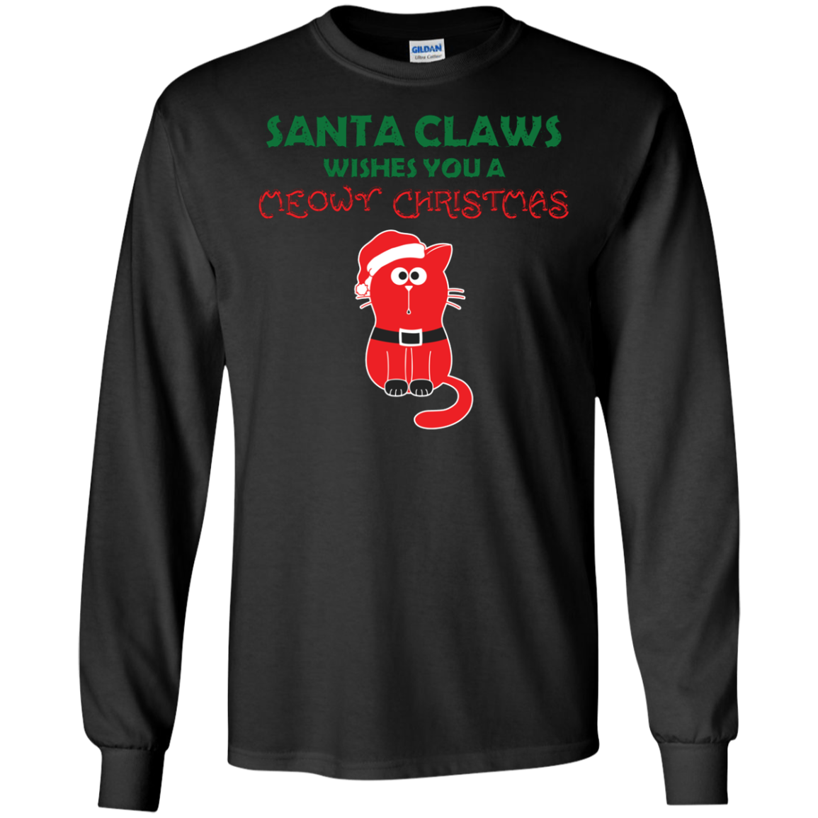 Christmas T-shirt Santa Claws Wishes You A Meowy Christmas Black