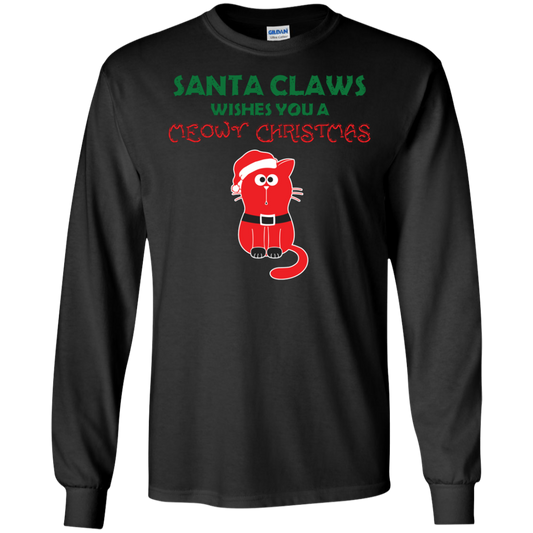 Christmas T-shirt Santa Claws Wishes You A Meowy Christmas Black