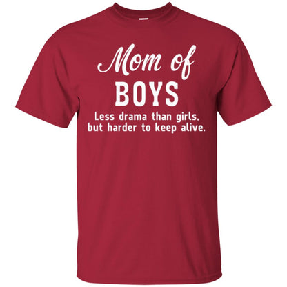 Mom Of Boys Less Drama Than Girls But Harder To Keep Alive T-shirt Mothers Day Cardinal
