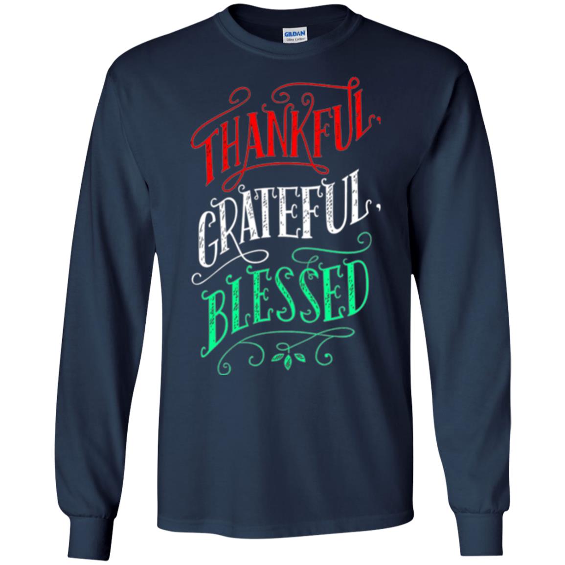New Year T-shirt Grateful Thankful Blessed Navy
