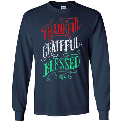 New Year T-shirt Grateful Thankful Blessed Navy