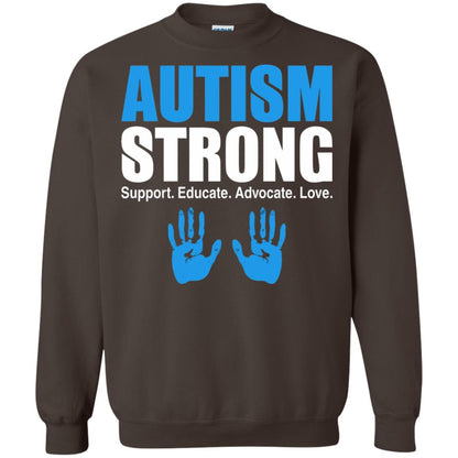 Autism Strong Support Educate Advocate Love T-shirt Dark Chocolate