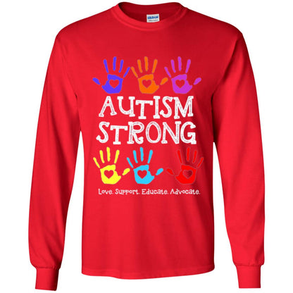 Autism Awareness T-shirt Autism Strong Love Support Educate Advocate Red