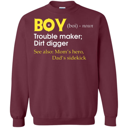 Boy Definition Trouble Maker Dirt Digger Shirt Maroon