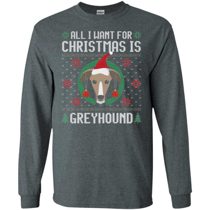 Chirstmas T-shirt All I Want For Christmas Is Greyhound Dark Heather