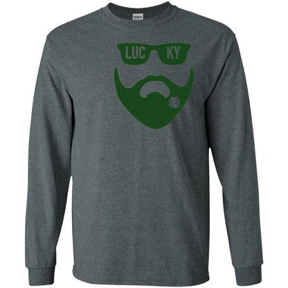 Green Bearded Clover Lucky Charm St. Patrick_s Day T-shirt Dark Heather