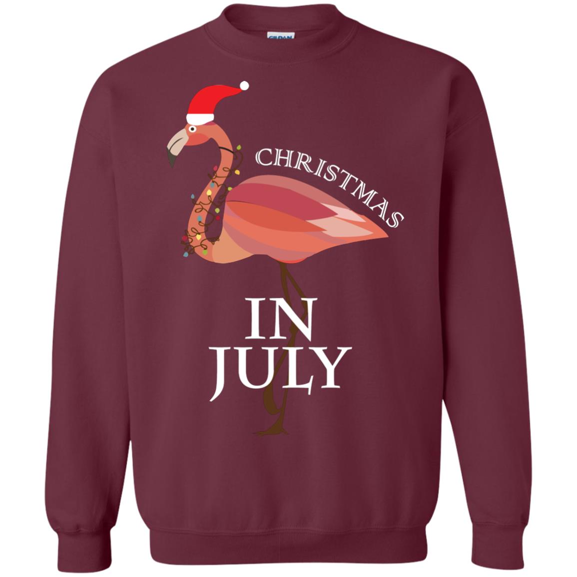 Flamingo With Santa_s Hat Christmas In July Xmas In Summer Shirt Maroon