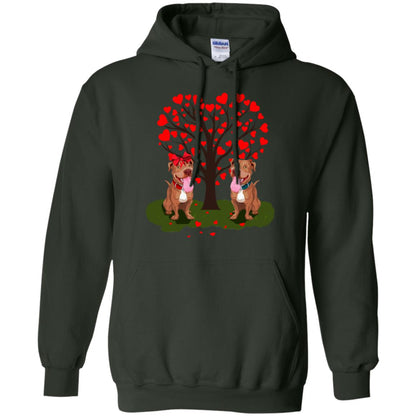 Valentine Pitbull Couple Heart Tree Shirt Forest Green