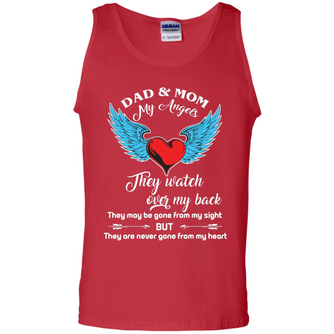 Dad And Mom My Angels They Watch Over My Back Family T-shirt Red
