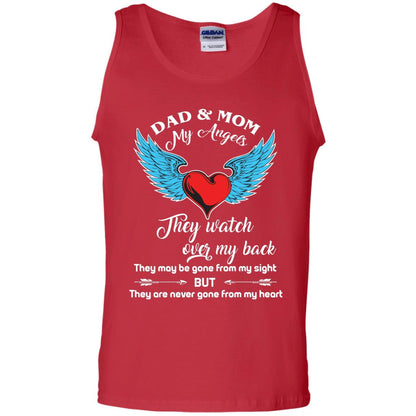 Dad And Mom My Angels They Watch Over My Back Family T-shirt Red