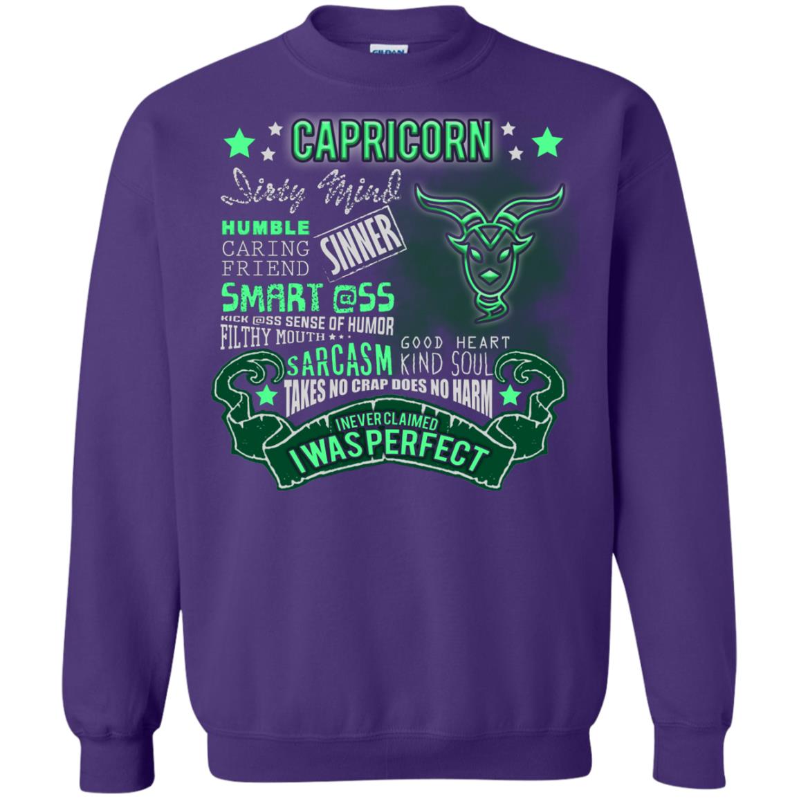 Dirty Mind Humble Caring Friend Filthy Sinner Mouth Good Heart Kind I Never Clamed I Was Perfect Capricorn Birthday Purple