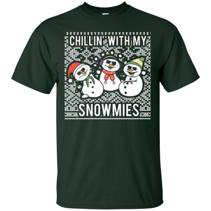 Christmas T-shirt Chillin' With My Snowmies Forest Green