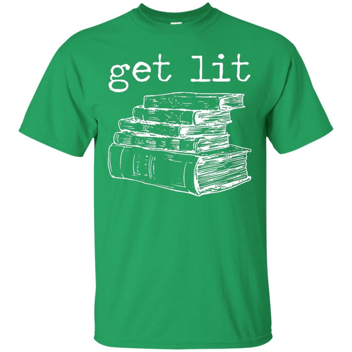 Merry Christmas T-shirt Get Lit Design With Books Irish Green