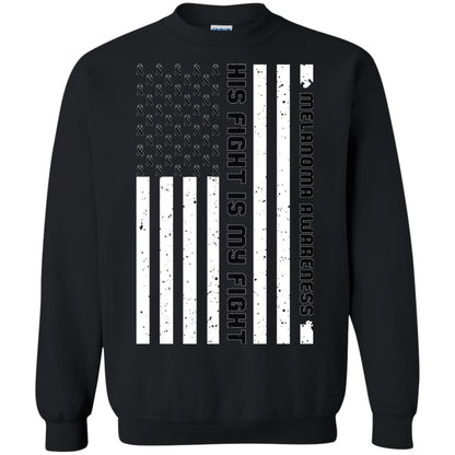 Melanoma Awareness His Fight Is My Fight Black Ribbon Stars Flag Of Usa Shirt Black