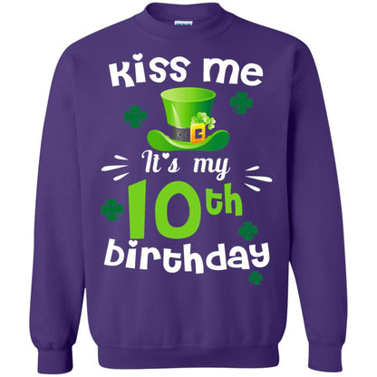 Kiss Me It_s My 10th Birthday Patrick_s Day T-shirt Purple