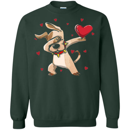 Funny Dabbing Dog Valentine_s Day T-shirt Forest Green