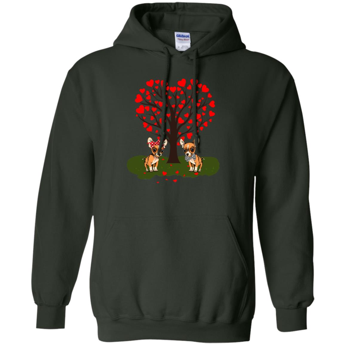 Valentine Chihuahua Couple Heart Tree Shirt Forest Green