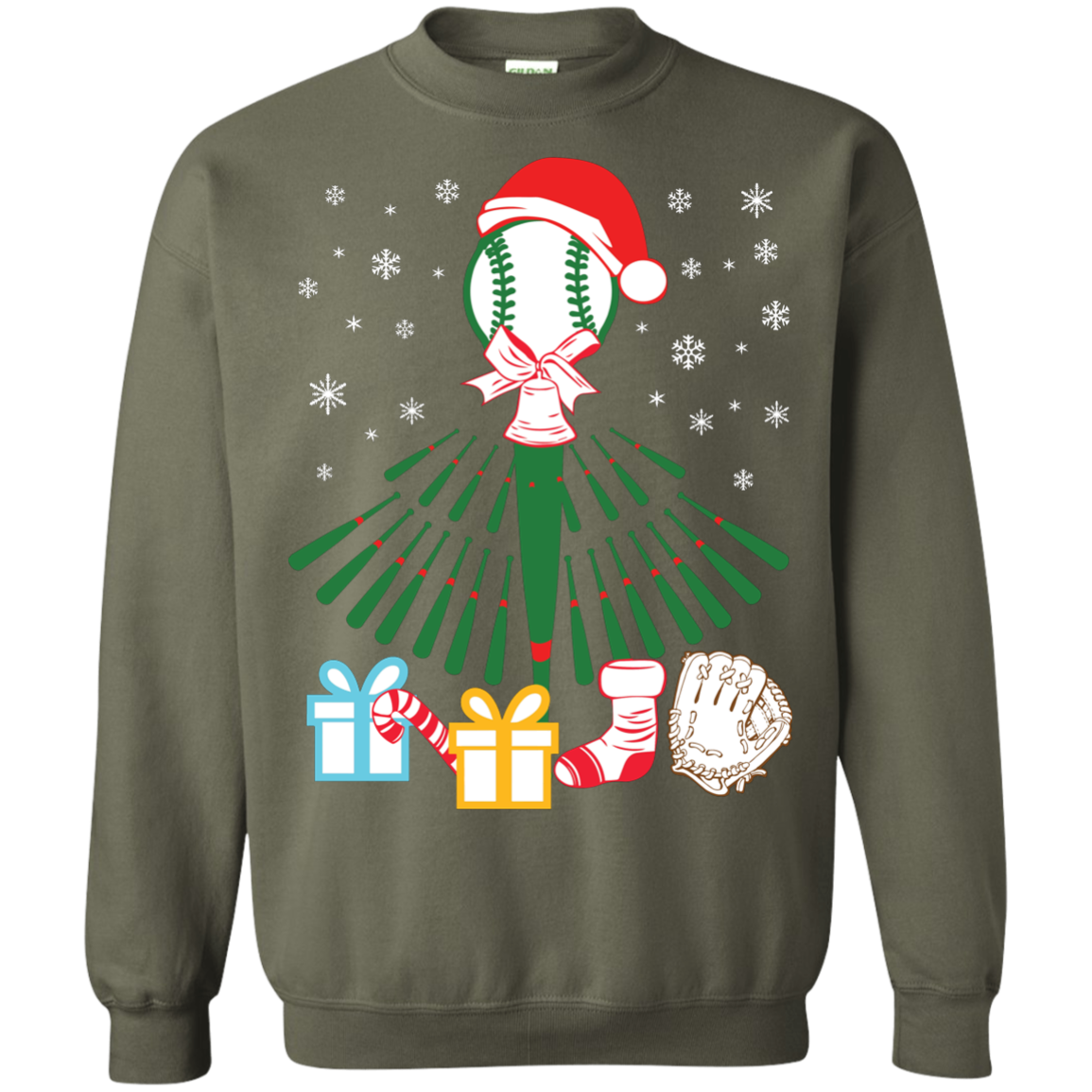 Baseball Christmas T-Shirt Military Green