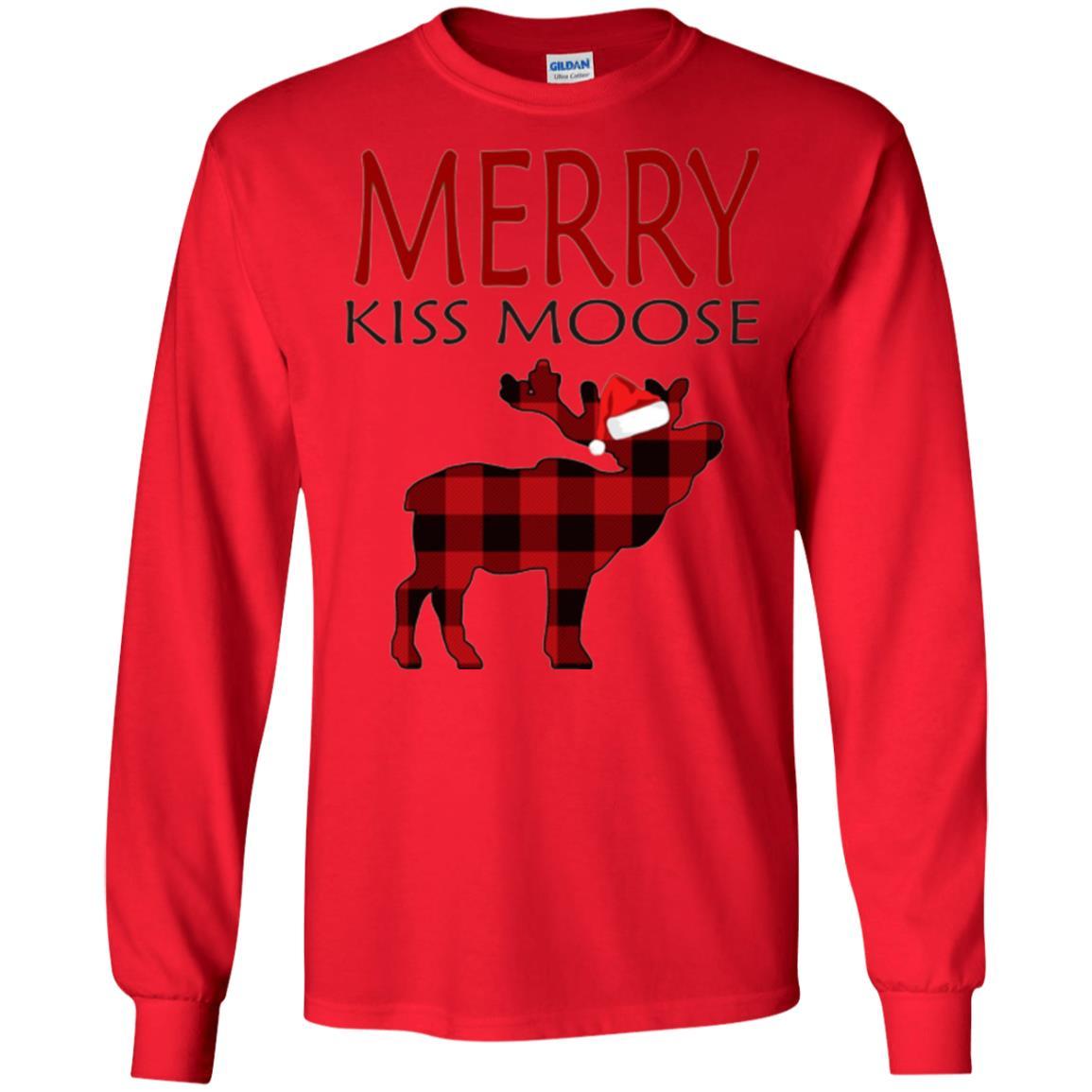 Christmas T-shirt Reindeer Plaid Moose Merry Kiss Moose Red