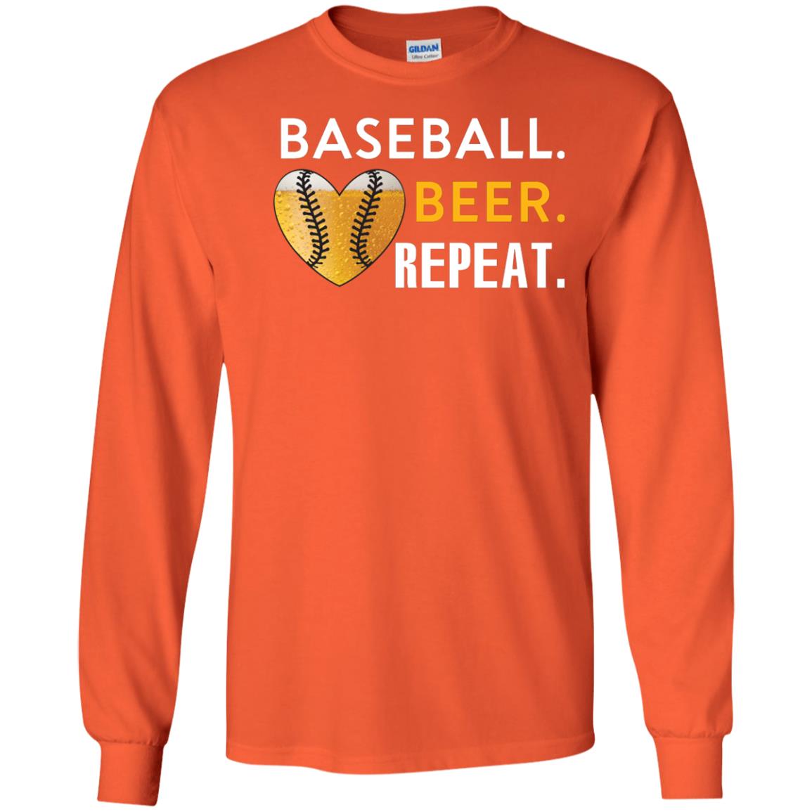 Baseball Lover T-shirt Beer Repeat Orange