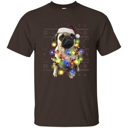Dog Lover T-shirt Ugly Sweater Photoreal Christmas Lights Pug Graphic Dark Chocolate