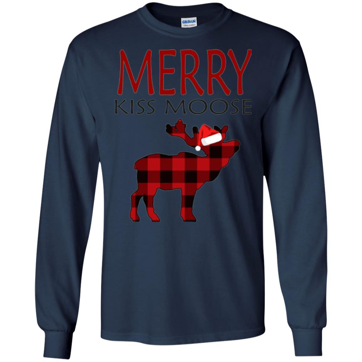 Christmas T-shirt Reindeer Plaid Moose Merry Kiss Moose Navy