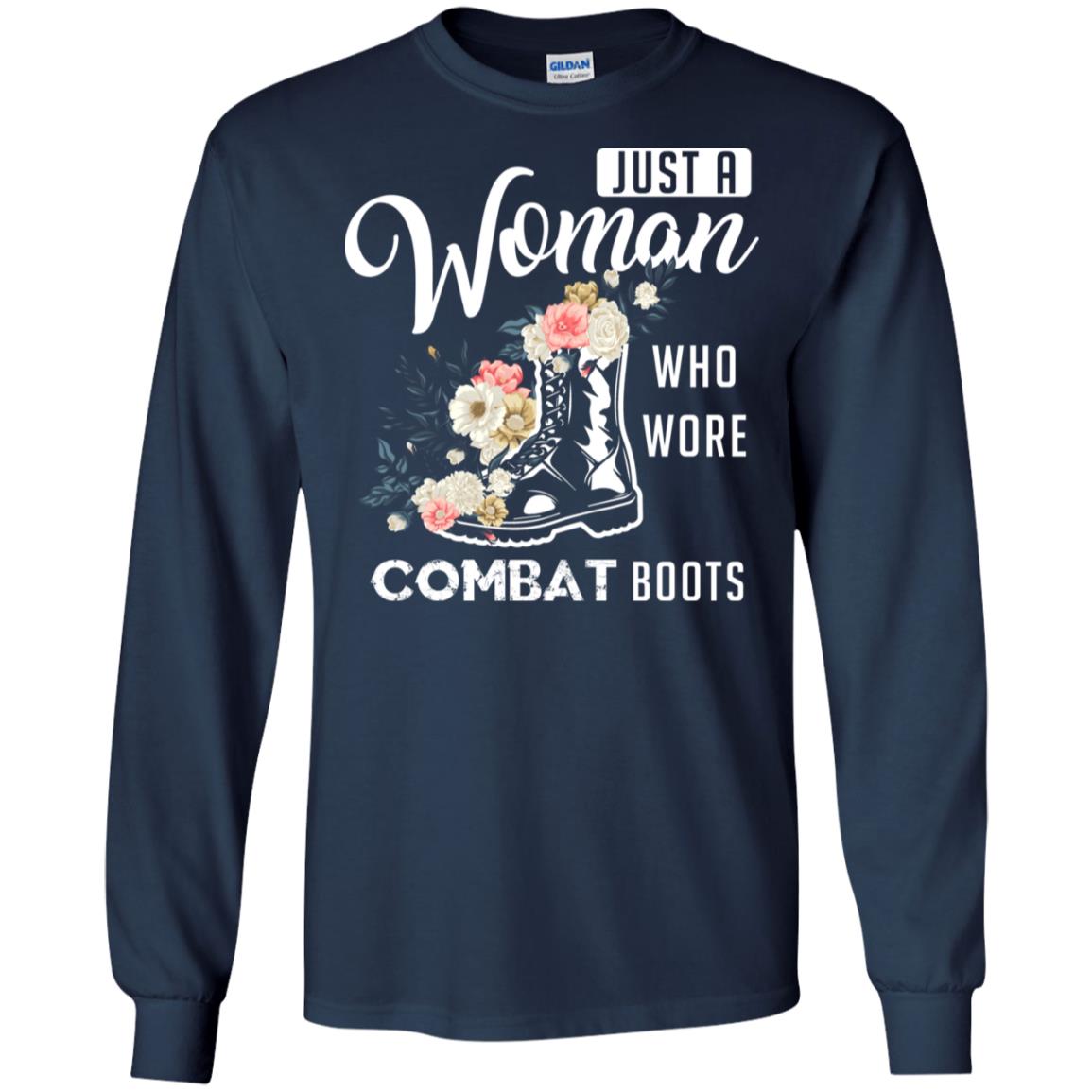 Just A Woman Who More Combat Boots Female Veteran T-shirt Navy