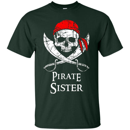 Family T-shirt Pirate Sister Jolly Roger Skull Crossbones Forest Green