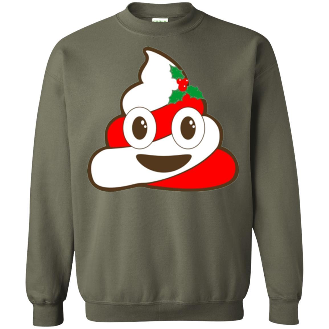 Funny Christmas T-shirt Poop Emojis Christmas Military Green