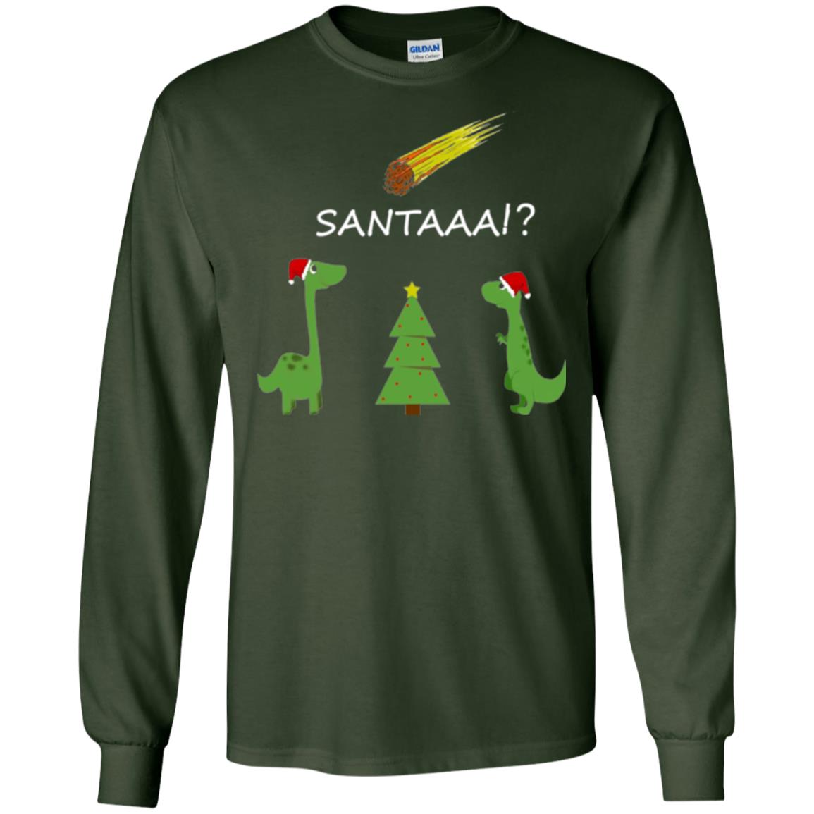 Christmas T-shirt Funny Dinosaus Santaaa Forest Green