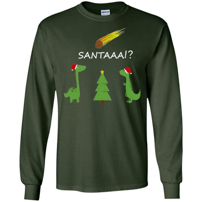 Christmas T-shirt Funny Dinosaus Santaaa Forest Green