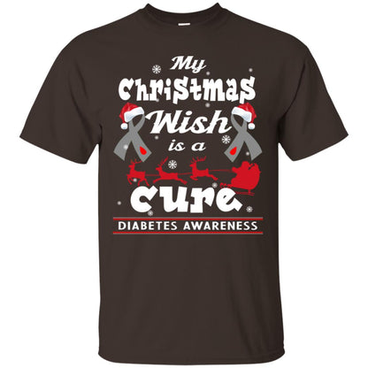 My Christmas Wish Is A Cure Diabetes Awareness X-mas Gift Shirt Dark Chocolate