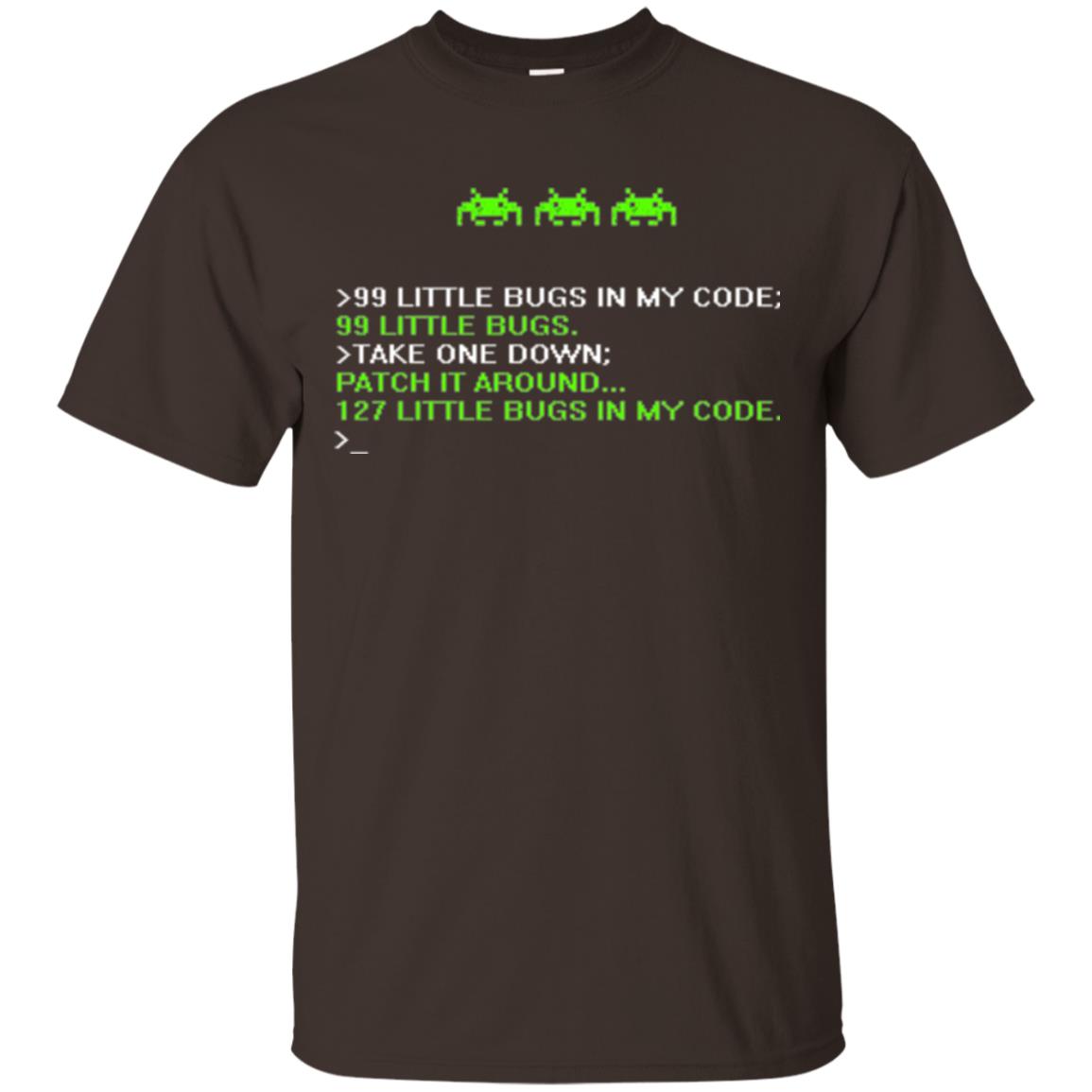 Programmer T-shirt 99 Little Bugs In My Code Dark Chocolate