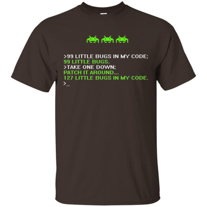 Programmer T-shirt 99 Little Bugs In My Code Dark Chocolate