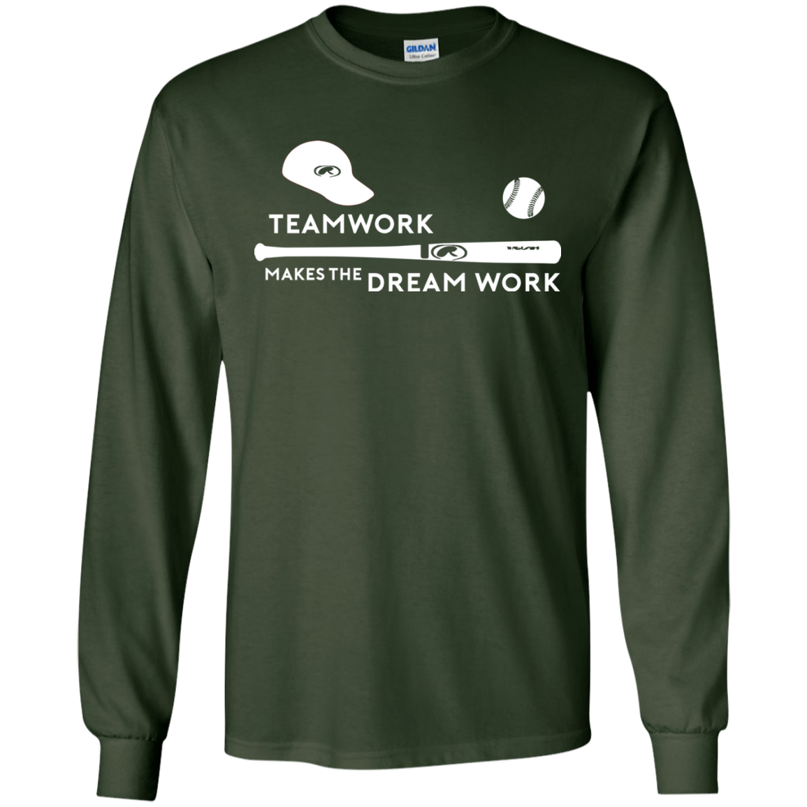 Baseball T-shirt Teamwork Makes The Dream Work Forest Green