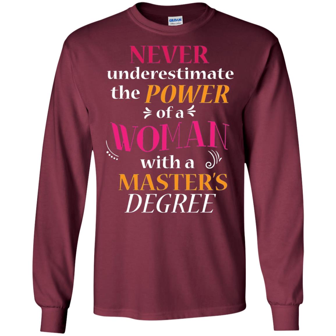 Funny Masters Degree T-shirt Never Underestimate The Power Maroon