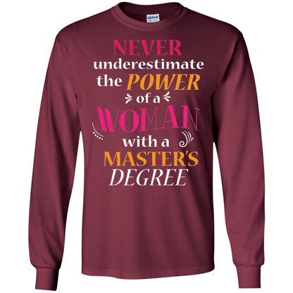 Funny Masters Degree T-shirt Never Underestimate The Power Maroon