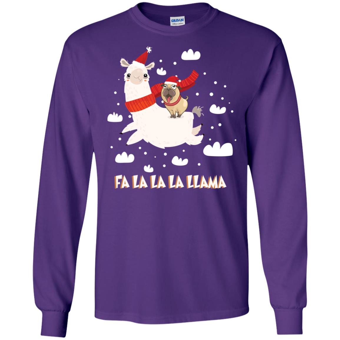 Fa La La La Llama With Pug X-mas Gift Shirt Purple