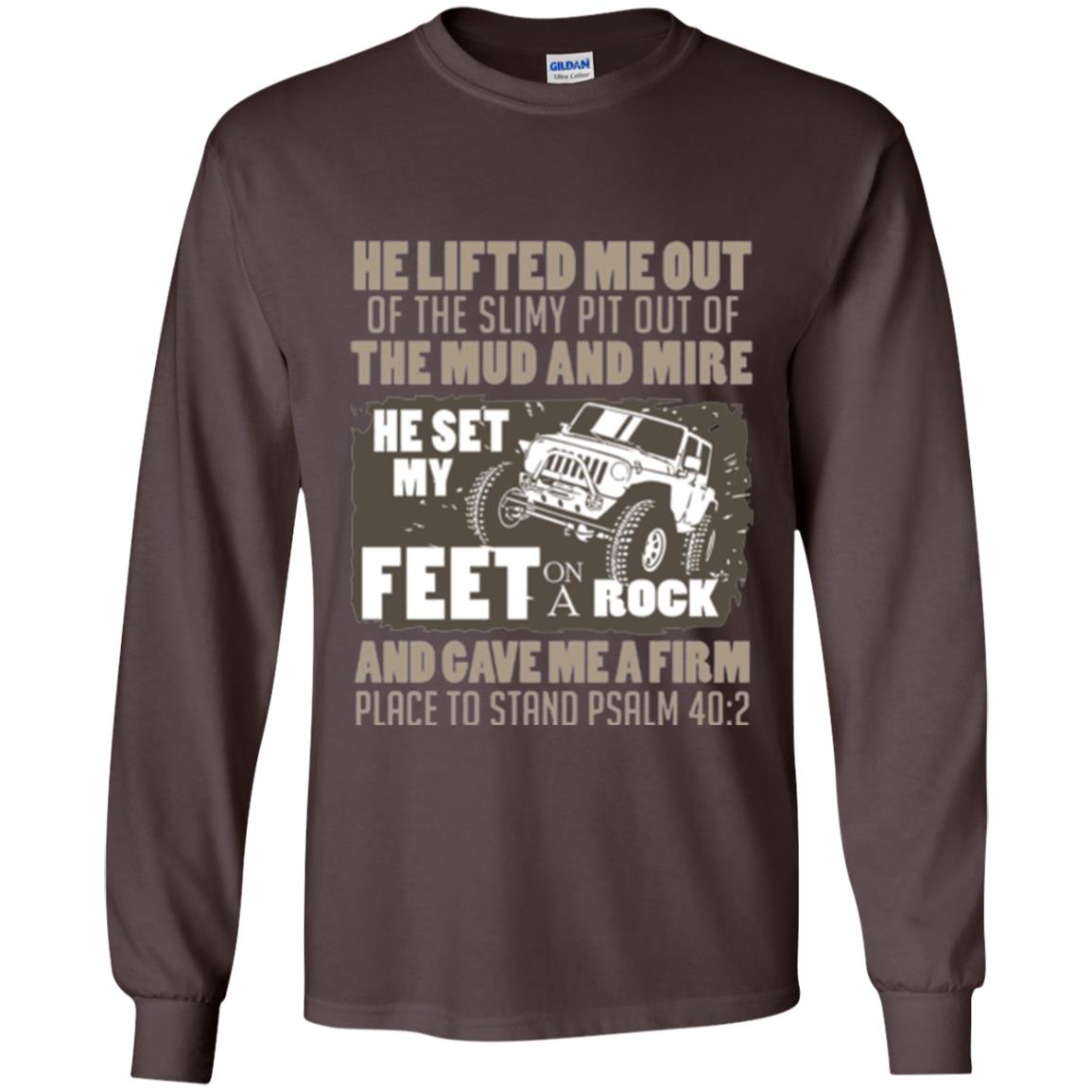 Christian T-shirt He Set My Feet On A Rock He Is My Jeep Dark Chocolate