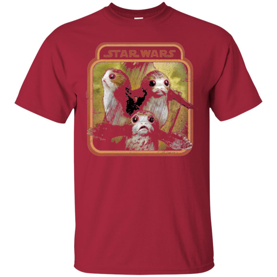 Film T-shirt Star Wars Last Jedi Porg Triplets Retro Box Graphic Cardinal