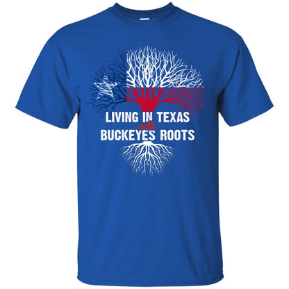 Living In Texas With Buckeyes Roots Texans Shirt Royal