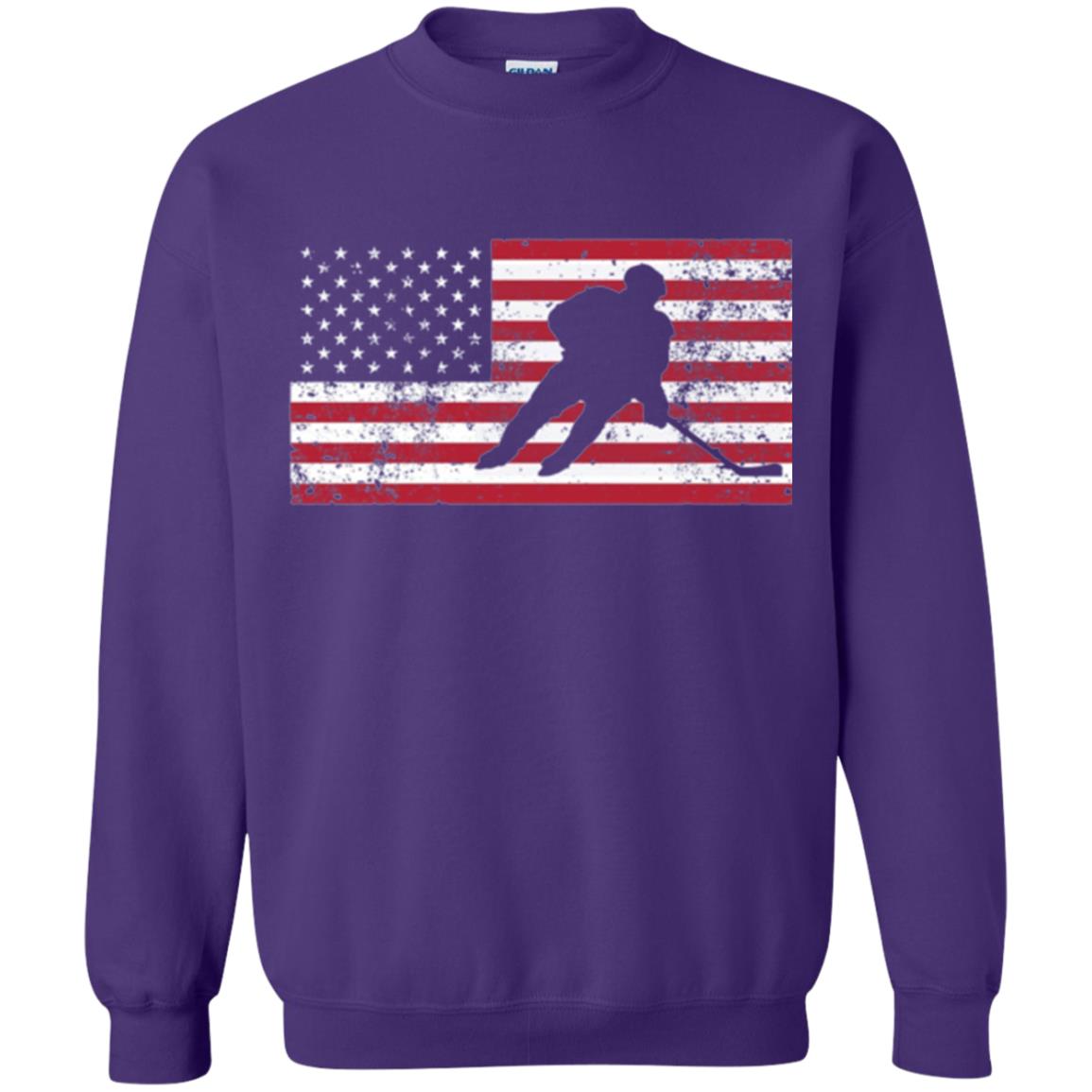 Hockey T-shirt American Flag Usa Patriotic Ice Skating Purple