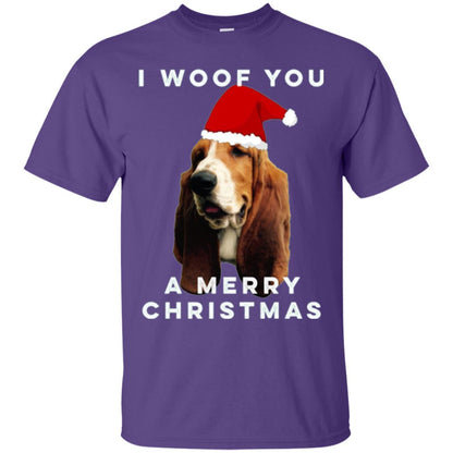 Basset Hound T-shirt I Woof You A Merry Christmas Purple