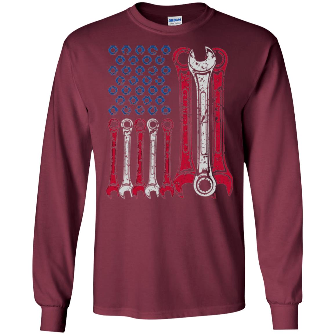 Mechanic T-shirt Usa Red White Blue American Flag Maroon